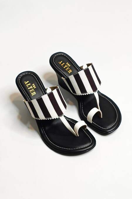 The Alter Black Striped Print Kolhapuri Wedges Online at Aza Fashions The Alter_Black Striped Print Kolhapuri Wedges _Online_at_Aza_Fashions
