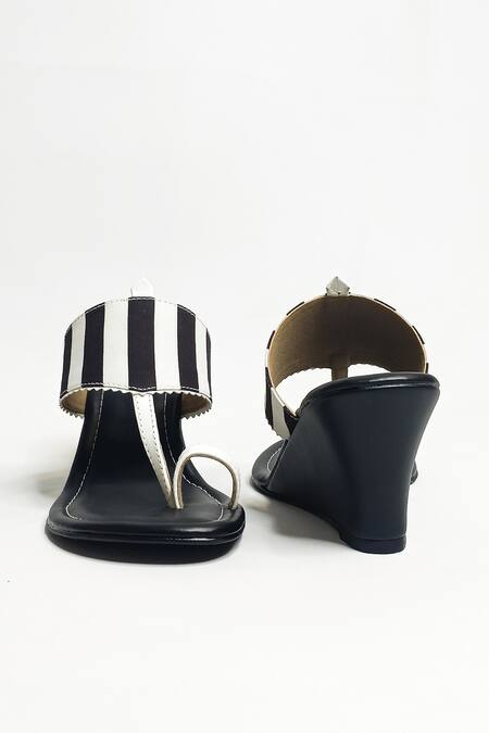 Shop The Alter Black Striped Print Kolhapuri Wedges Online at Aza Fashions Shop_The Alter_Black Striped Print Kolhapuri Wedges _Online_at_Aza_Fashions
