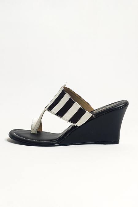 The Alter Black Striped Print Kolhapuri Wedges at Aza Fashions The Alter_Black Striped Print Kolhapuri Wedges _at_Aza_Fashions