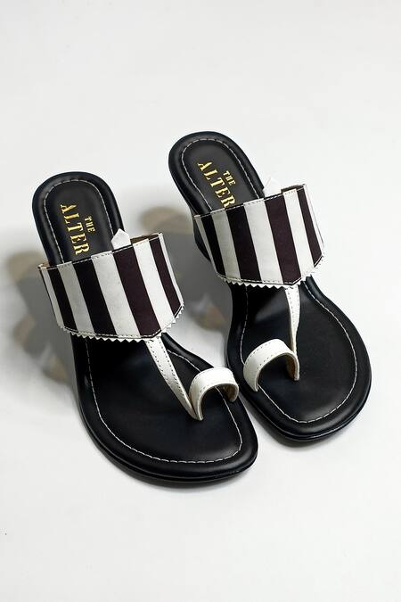 Buy The Alter Black Striped Print Kolhapuri Wedges Buy_The Alter_Black Striped Print Kolhapuri Wedges