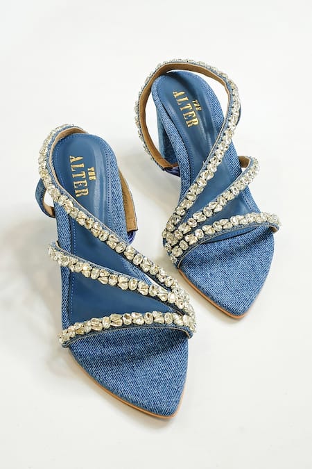 Shop The Alter Blue Rhinestone Kiara Embellished Strappy Block Heels at Aza Fashions Shop_The Alter_Blue Rhinestone Kiara Embellished Strappy Block Heels _at_Aza_Fashions