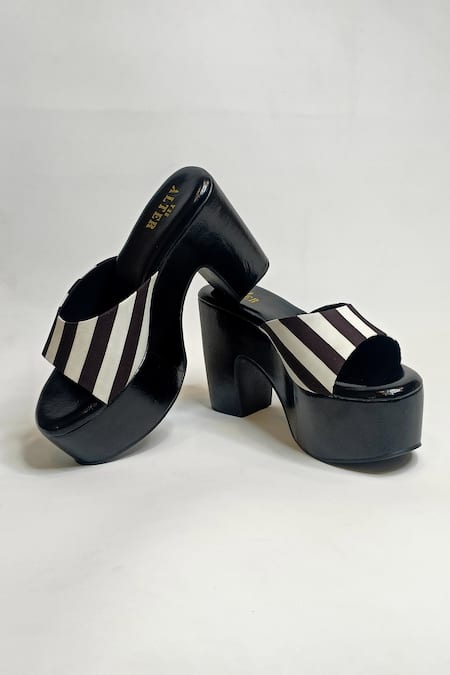 The Alter Black Stripe Print Block Heels