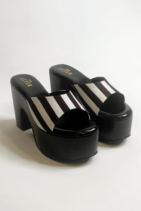 Shop The Alter Black Stripe Print Block Heels at Aza Fashions Shop_The Alter_Black Stripe Print Block Heels _at_Aza_Fashions
