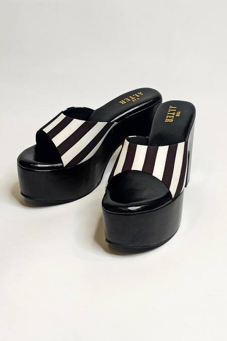The Alter Black Stripe Print Block Heels Online at Aza Fashions The Alter_Black Stripe Print Block Heels _Online_at_Aza_Fashions