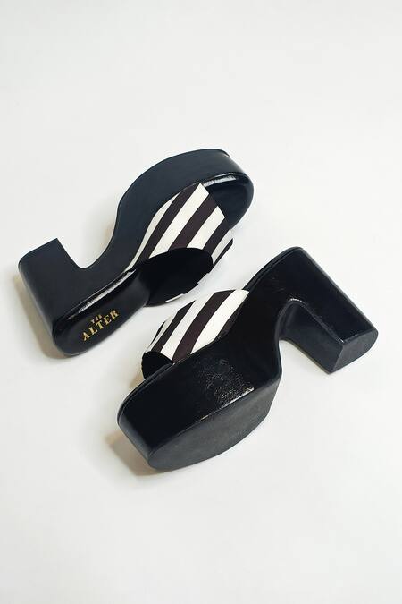 Shop The Alter Black Stripe Print Block Heels Online at Aza Fashions Shop_The Alter_Black Stripe Print Block Heels _Online_at_Aza_Fashions