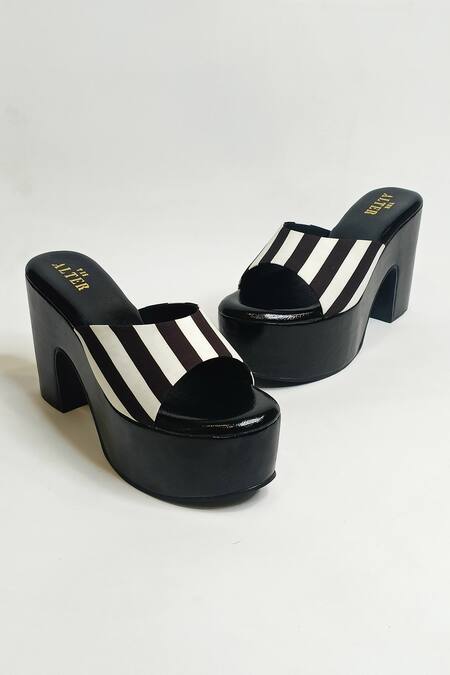 The Alter Black Stripe Print Block Heels at Aza Fashions The Alter_Black Stripe Print Block Heels _at_Aza_Fashions