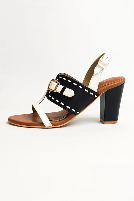 Buy_The Alter_Black Buckles Taylor Color Block Heels _Online_at_Aza_Fashions