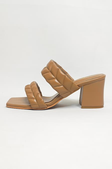 Buy_The Alter_Brown T Shaped Quilted Statement Block Heels _Online_at_Aza_Fashions