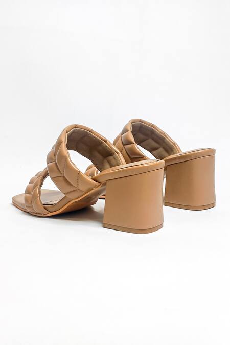 Shop_The Alter_Brown T Shaped Quilted Statement Block Heels _Online_at_Aza_Fashions