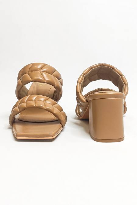 The Alter_Brown T Shaped Quilted Statement Block Heels _at_Aza_Fashions