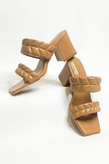 Buy_The Alter_Brown T Shaped Quilted Statement Block Heels 