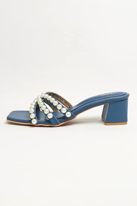 Buy The Alter Blue Pearl Strap Embellished Block Heels Online at Aza Fashions Buy_The Alter_Blue Pearl Strap Embellished Block Heels _Online_at_Aza_Fashions