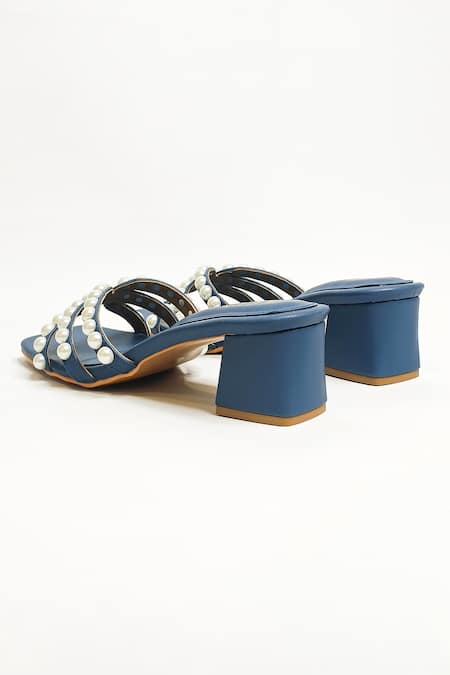 Shop The Alter Blue Pearl Strap Embellished Block Heels Online at Aza Fashions Shop_The Alter_Blue Pearl Strap Embellished Block Heels _Online_at_Aza_Fashions