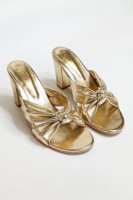 Shop The Alter Gold Knotted Block Heels at Aza Fashions Shop_The Alter_Gold Knotted Block Heels _at_Aza_Fashions