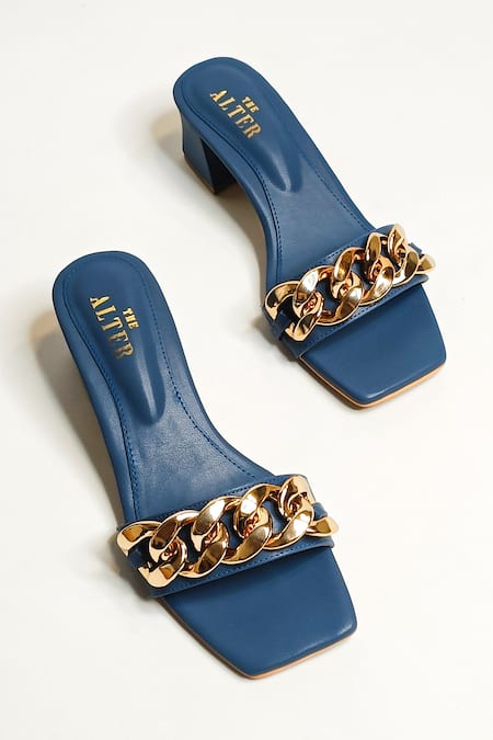 The Alter Blue Chain Metallic Block Heels