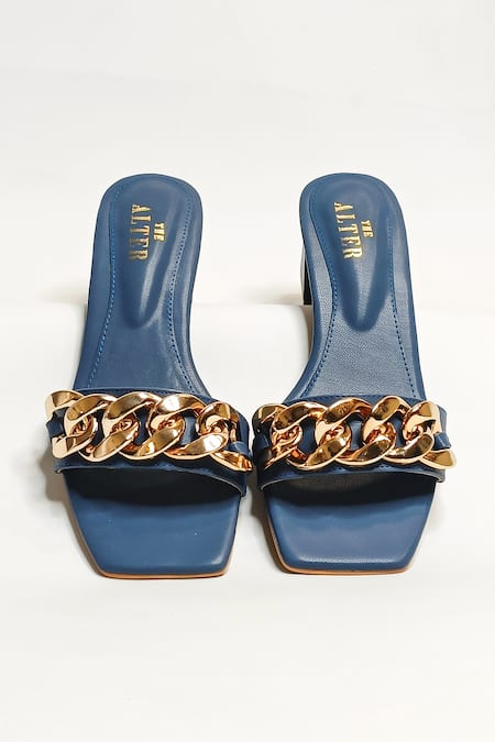 Shop The Alter Blue Chain Metallic Block Heels at Aza Fashions Shop_The Alter_Blue Chain Metallic Block Heels _at_Aza_Fashions