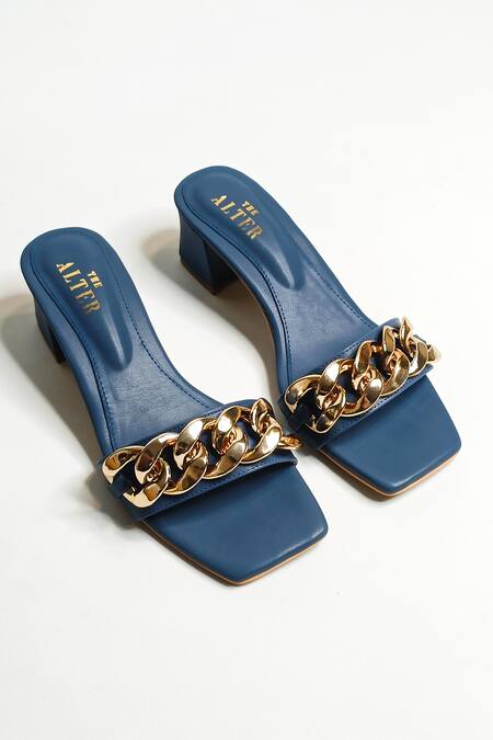 The Alter Blue Chain Metallic Block Heels Online at Aza Fashions The Alter_Blue Chain Metallic Block Heels _Online_at_Aza_Fashions