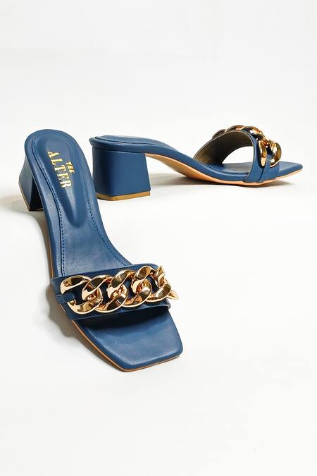 Buy The Alter Blue Chain Metallic Block Heels Buy_The Alter_Blue Chain Metallic Block Heels