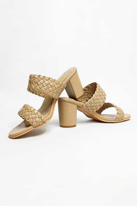 Shop The Alter Beige Braided Woven Block Heels at Aza Fashions Shop_The Alter_Beige Braided Woven Block Heels _at_Aza_Fashions
