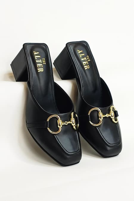 Shop The Alter Black Buckles, Chains Alexandra Moccasin Block Heels at Aza Fashions Shop_The Alter_Black Buckles, Chains Alexandra Moccasin Block Heels _at_Aza_Fashions