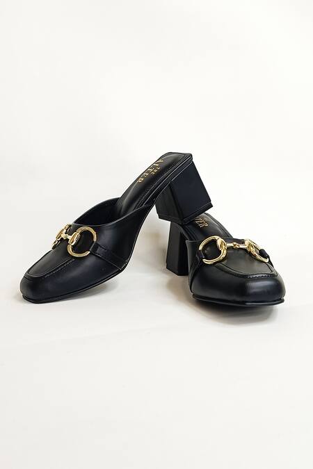 The Alter Black Buckles, Chains Alexandra Moccasin Block Heels Online at Aza Fashions The Alter_Black Buckles, Chains Alexandra Moccasin Block Heels _Online_at_Aza_Fashions