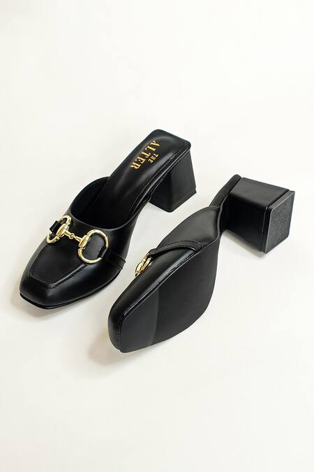Buy The Alter Black Buckles, Chains Alexandra Moccasin Block Heels Buy_The Alter_Black Buckles, Chains Alexandra Moccasin Block Heels