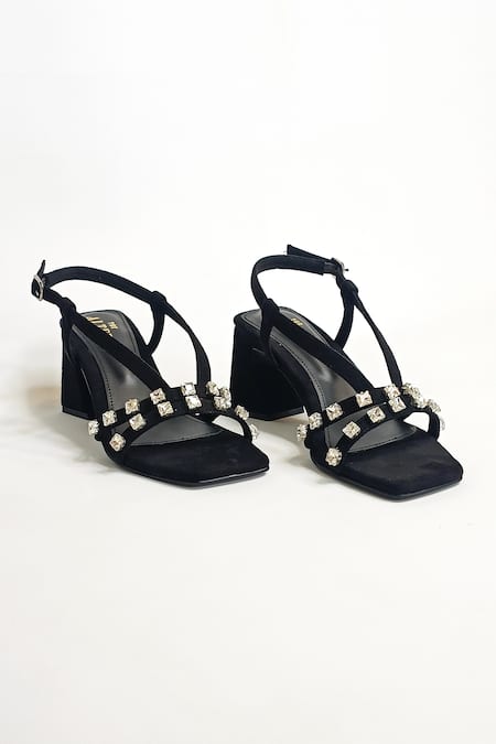 Shop The Alter Black Rhinestones Marina Embellished Block Heels at Aza Fashions Shop_The Alter_Black Rhinestones Marina Embellished Block Heels _at_Aza_Fashions