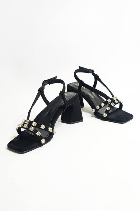 The Alter Black Rhinestones Marina Embellished Block Heels at Aza Fashions The Alter_Black Rhinestones Marina Embellished Block Heels _at_Aza_Fashions