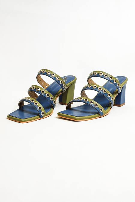 The Alter Blue Rivet Strap Embellished Block Heels Online at Aza Fashions The Alter_Blue Rivet Strap Embellished Block Heels _Online_at_Aza_Fashions