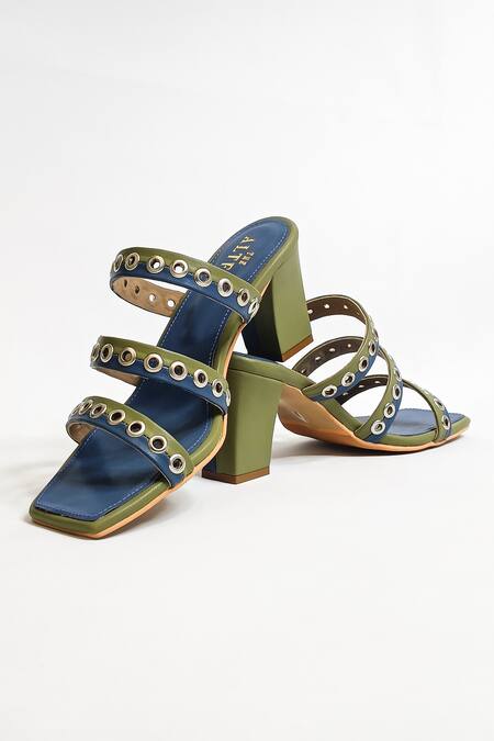 Buy The Alter Blue Rivet Strap Embellished Block Heels Online at Aza Fashions Buy_The Alter_Blue Rivet Strap Embellished Block Heels _Online_at_Aza_Fashions