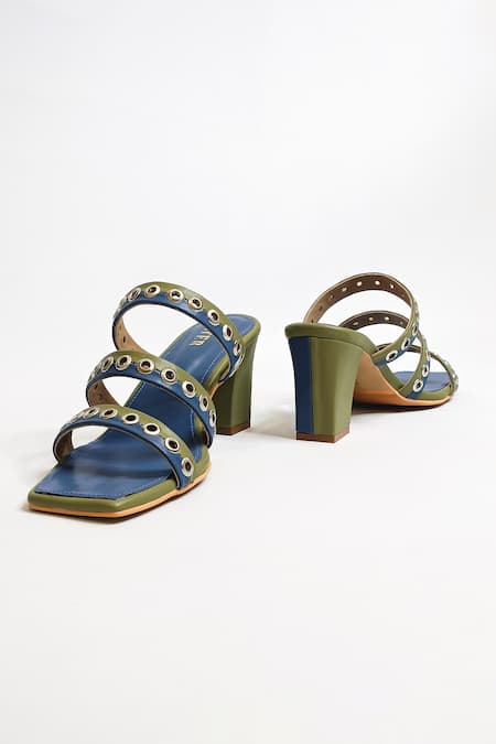 Shop The Alter Blue Rivet Strap Embellished Block Heels Online at Aza Fashions Shop_The Alter_Blue Rivet Strap Embellished Block Heels _Online_at_Aza_Fashions