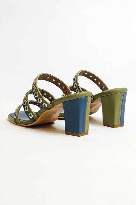 Buy The Alter Blue Rivet Strap Embellished Block Heels Buy_The Alter_Blue Rivet Strap Embellished Block Heels