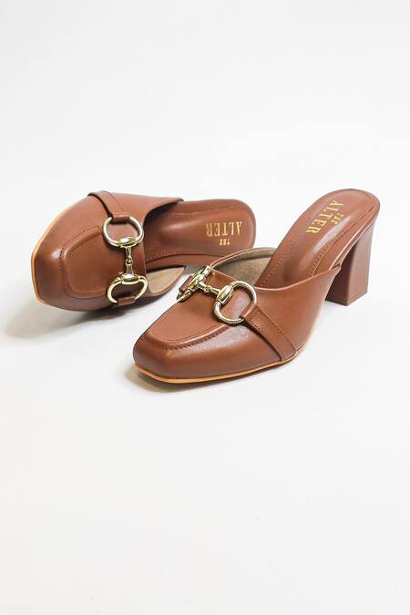 Buy The Alter Brown Alexandra Moccasin Block Heels Online at Aza Fashions Buy_The Alter_Brown Alexandra Moccasin Block Heels_Online_at_Aza_Fashions