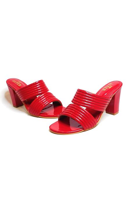 The Alter Red Faux Leather Block Heels Online at Aza Fashions The Alter_Red Faux Leather Block Heels _Online_at_Aza_Fashions