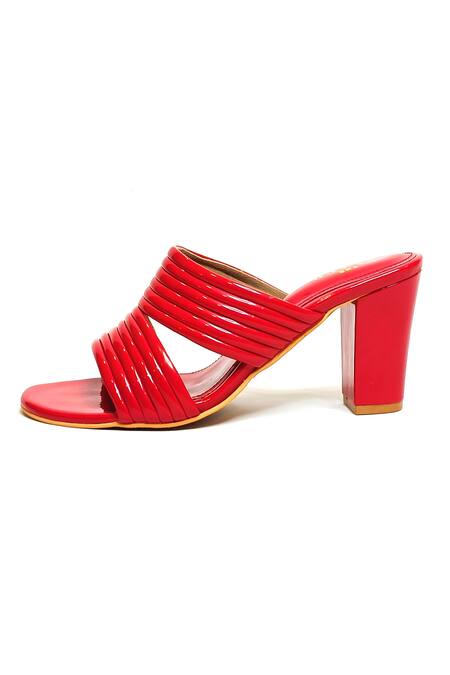 Buy The Alter Red Faux Leather Block Heels Online at Aza Fashions Buy_The Alter_Red Faux Leather Block Heels _Online_at_Aza_Fashions
