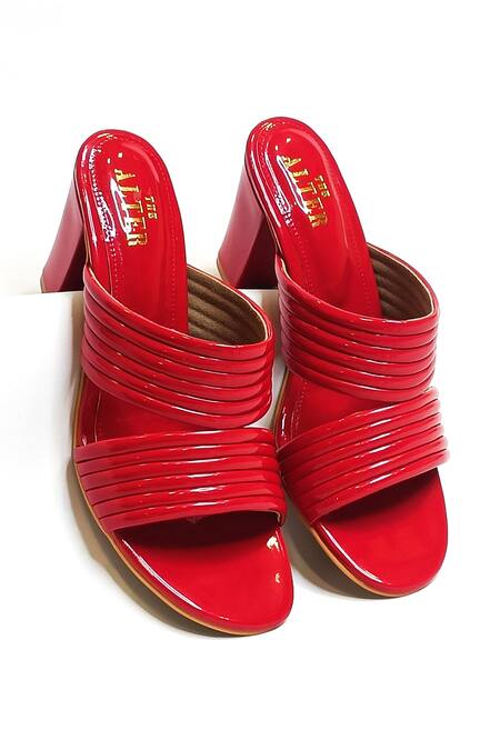 Shop The Alter Red Faux Leather Block Heels Shop_The Alter_Red Faux Leather Block Heels