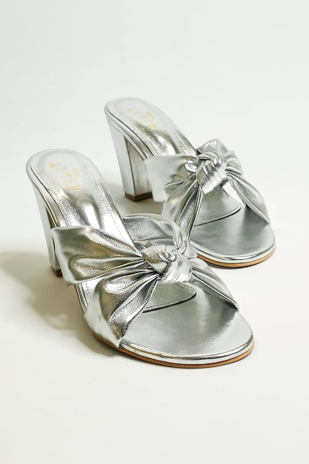 Shop The Alter Silver Front Knotted Block Heels at Aza Fashions Shop_The Alter_Silver Front Knotted Block Heels _at_Aza_Fashions