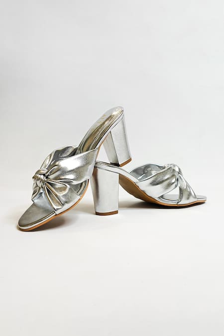 The Alter Silver Front Knotted Block Heels Online at Aza Fashions The Alter_Silver Front Knotted Block Heels _Online_at_Aza_Fashions