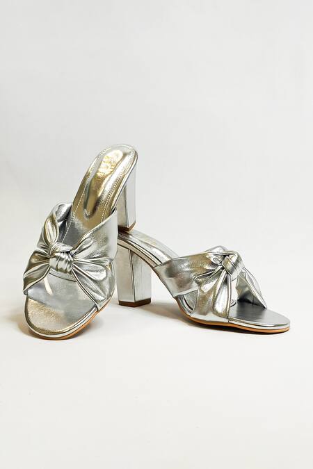 Buy The Alter Silver Front Knotted Block Heels Online at Aza Fashions Buy_The Alter_Silver Front Knotted Block Heels _Online_at_Aza_Fashions