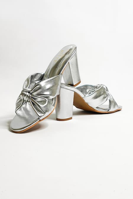 Shop The Alter Silver Front Knotted Block Heels Online at Aza Fashions Shop_The Alter_Silver Front Knotted Block Heels _Online_at_Aza_Fashions