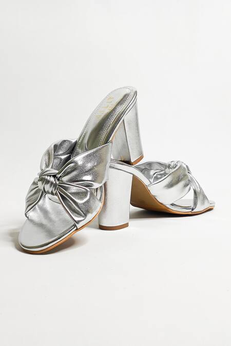 The Alter Silver Front Knotted Block Heels at Aza Fashions The Alter_Silver Front Knotted Block Heels _at_Aza_Fashions