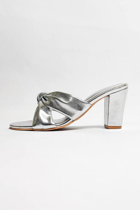 Shop The Alter Silver Front Knotted Block Heels Shop_The Alter_Silver Front Knotted Block Heels