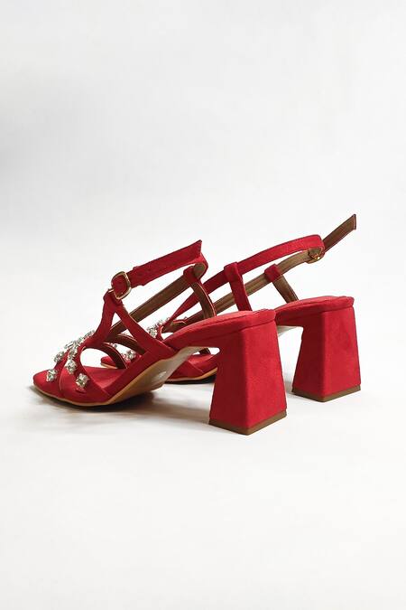 Shop The Alter Red Marina Strap Embellished Block Heels Online at Aza Fashions Shop_The Alter_Red Marina Strap Embellished Block Heels _Online_at_Aza_Fashions