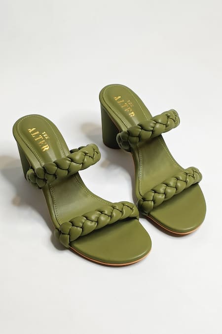 THE ALTER Green Braided Two Strap Cylindrical Block Heels 