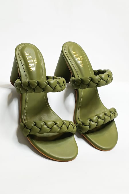 Shop The Alter Green Braided Two Strap Cylindrical Block Heels at Aza Fashions Shop_The Alter_Green Braided Two Strap Cylindrical Block Heels _at_Aza_Fashions