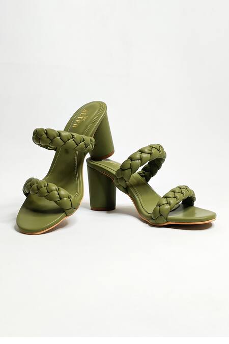 The Alter Green Braided Two Strap Cylindrical Block Heels Online at Aza Fashions The Alter_Green Braided Two Strap Cylindrical Block Heels _Online_at_Aza_Fashions