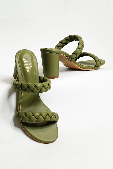 Buy The Alter Green Braided Two Strap Cylindrical Block Heels Online at Aza Fashions Buy_The Alter_Green Braided Two Strap Cylindrical Block Heels _Online_at_Aza_Fashions