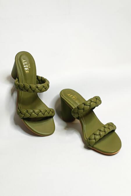 Shop The Alter Green Braided Two Strap Cylindrical Block Heels Online at Aza Fashions Shop_The Alter_Green Braided Two Strap Cylindrical Block Heels _Online_at_Aza_Fashions