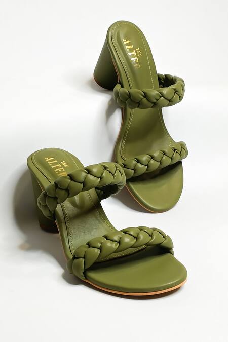 The Alter Green Braided Two Strap Cylindrical Block Heels at Aza Fashions The Alter_Green Braided Two Strap Cylindrical Block Heels _at_Aza_Fashions