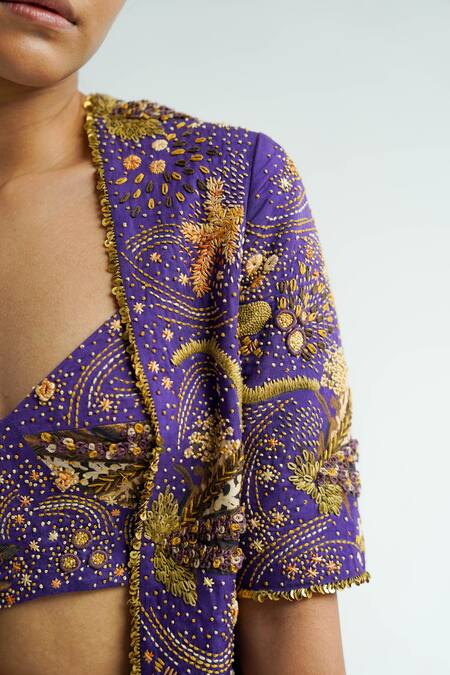 Shop_Til_Purple Cotton Embroidery, Sequins Open Neck Amethyst Jacket _Online_at_Aza_Fashions